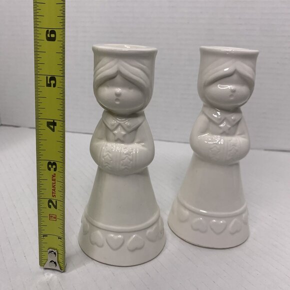 Rare-MCM Vintage white ceramic Japanese Choir girl taper candle holder(set of 2) - Picture 7 of 13